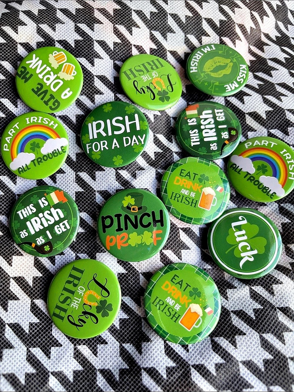 Irish-Themed Pin-Back Button Assortment in Green Set of 5